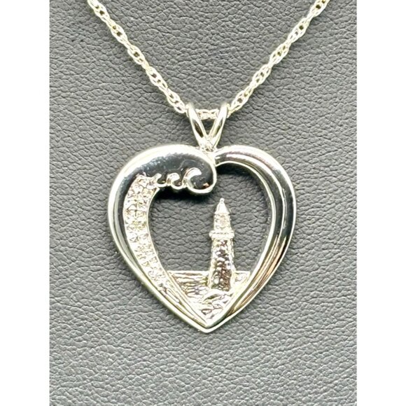 Thomas Kinkade Jewelry - Thomas Kinkade Sterling Silver Pave Diamonds, Beacon of Hope Lighthouse Necklace